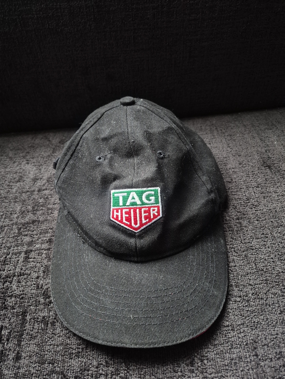 Vintage TAG Heuer #DontCrackUnderPressure Black Hat Cap Red Underbrim